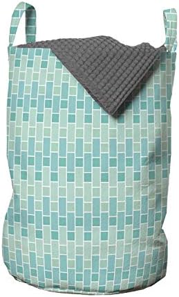 Apstraktna torba za rublje, kontinuirani pravokutni oblici, izrađeni u nijansama plave i zelene, košara za rublje s ručkama koje se