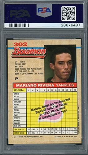 Mariano Rivera 1992. BOWMAN BASEBALL ROOKIE CARD RC 302 Ocijenjeni PSA 8