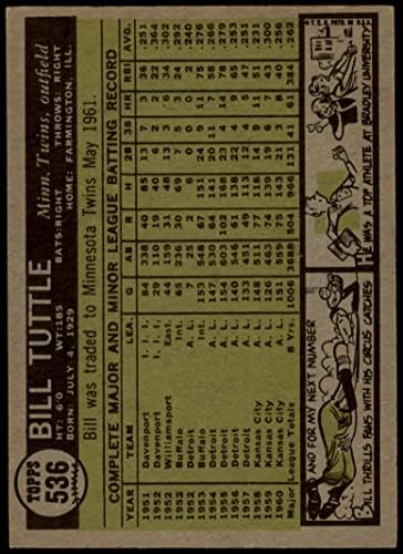 1961. Topps 536 Bill Tuttle Kansas City Athletics VG/Ex Atletics