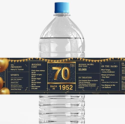 60 naljepnica boca za vodu za 70. rođendan 1952. godine 70-godišnja zabava naljepnice za boce za vodu omot za boce suveniri za godišnjicu
