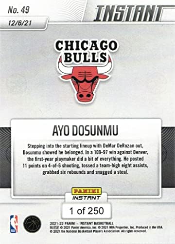 2021-22 Panini Instant košarka 49 Ayo Dosunmu Rookie Card Bulls - samo 250 napravljeno!