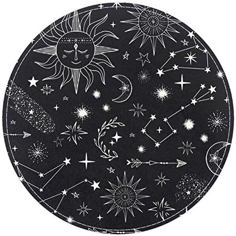 Heoeh zvijezde Comets Suns Mjesec Uzorak zviježđa, non Slip DoorMat 15,7 Okrugli tepih tepiha tepih tepih za djecu spavaće sobe za