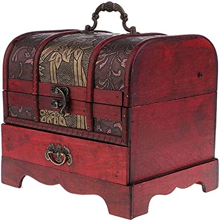 Qwertg 20.5x16cm Vintage Metal Lock Box s cvjetnim dizajnom drvene kutije za odlaganje, kutija za skladištenje ogrlice, stol, ukras