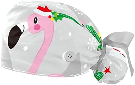 2pcs Ženska podesiva radna kapa s gumbima i znoj Jedne veličine božićni flamingo kaktus božićni pokloni na snježnoj noći