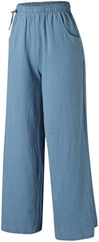 Ljetne Ležerne pamučne lanene hlače za žene široke hlače ravnih nogavica hlače za plažu visokog struka s džepovima udobne hlače