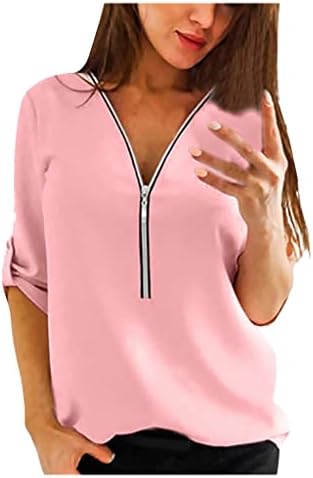 Jesen ljetni zip up majica za bluze za djevojke 2023 chifor s dugim rukavima duboki v vrat običan brunch vrh yu yu