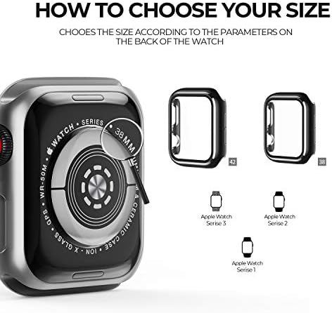 AISIBY CASE Kompatibilno s Apple Watch Series 3/2/1 38 mm s ugrađenim utikanim staklenim zaštitnikom zaslona, ​​ružičastim rubom crni