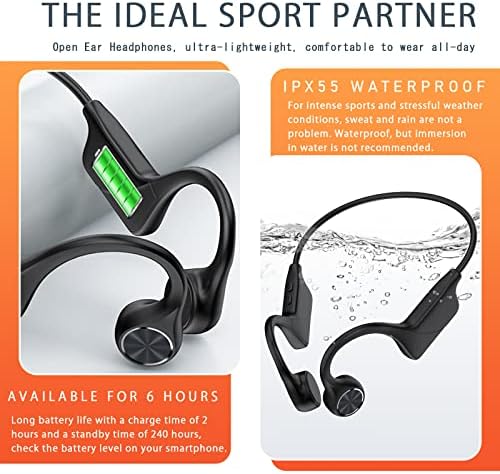 Slušalice za provođenje kostiju Nouskau, slušalice Bluetooth 5.0 otvorenih uha s ugrađenim mikrofonom, IPX7 znoj vodootporne bežične
