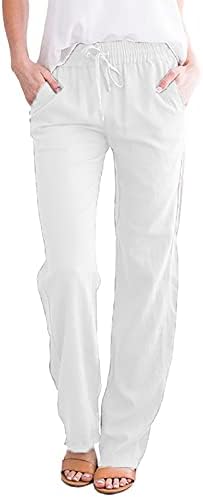 Cress Women Sweatpants povremeni pamuk i lanena čvrsta boja elastičnog struka duge ravne hlače