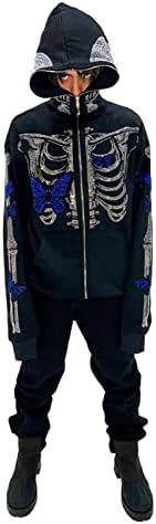 Žene Muškarci Zipaju prevelike kapuljače Gothic Skeleton Leptir Rhinestones Grafička jakna s jaknom pulovera Cardigan Street Eveze