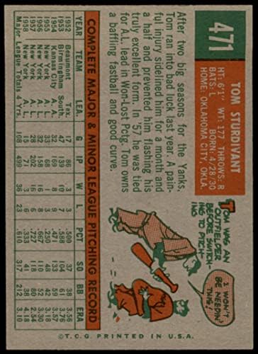 1959. Topps 471 Tom Sturdivant New York Yankees Ex Yankees