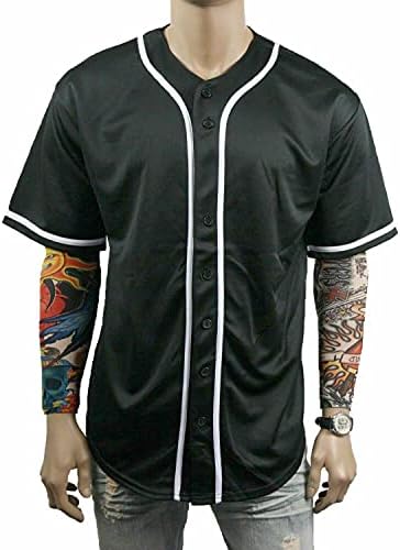 Pulonsy crni prilagođeni baseball dres za muškarce puni gumb mesh vezeni naziv i brojevi S-8xl