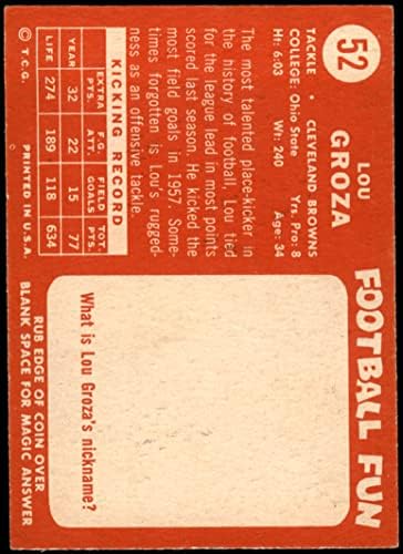 1958. Topps 52 Lou Groza Cleveland Browns-FB VG/EX Browns-FB Ohio St