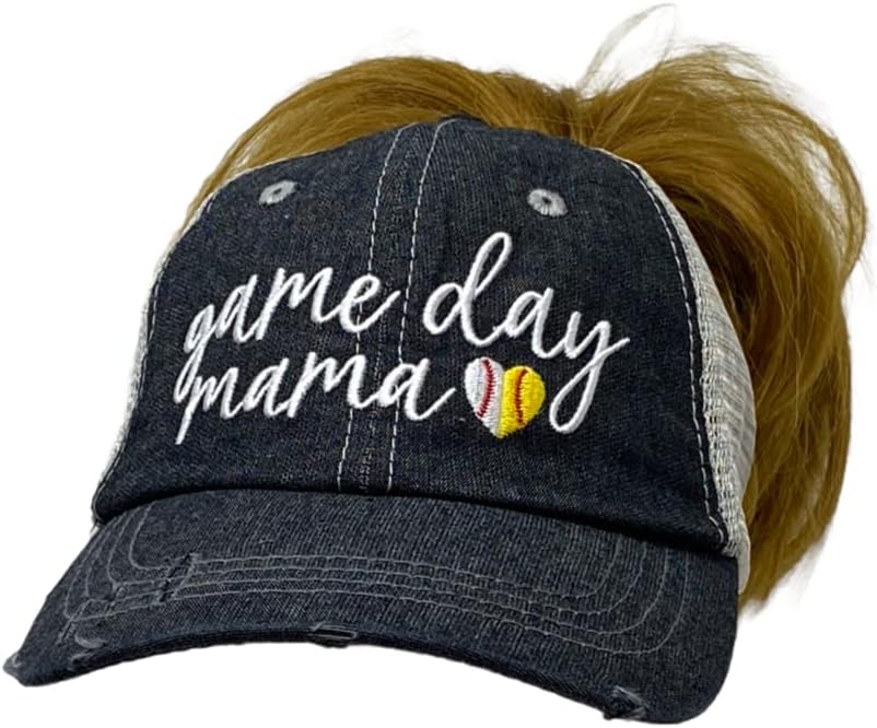 COCOMO Soul Womens Day Mama Hat | Dan igre Mama Messy Bun Visoki šešir za konjski rep | Kuglica mama šešir | Softball mama šešir |