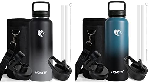 HQAYW 40oz Sportska boca vode X2 s 3 kapice izolirana boca vode 40oz, boca vode od nehrđajućeg čelika sa slamom