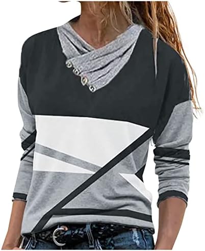 SHUSUEN Ženska jesen/zima Thin Cross Neck gumb Tisak majice dugih rukava labava predimenzionirana dukserica puloverska vrhova