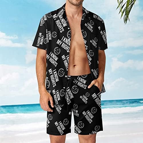 Znam moja prava muškaraca 2 komada Havajski set majice s kratkim rukavima s gumbom dolje na plažljivim hlačama labave stane staze