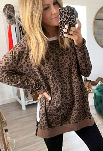 Twinghirts za ženske trenirke - ležerni leopard print posada s dugim rukavima Preveliki pulover tunike majice vrhovi
