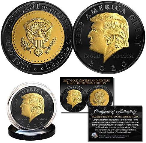 Donald Trump '20 drži Ameriku Great Black Ruthenium & 24k Gold Tribute Coin WCOA