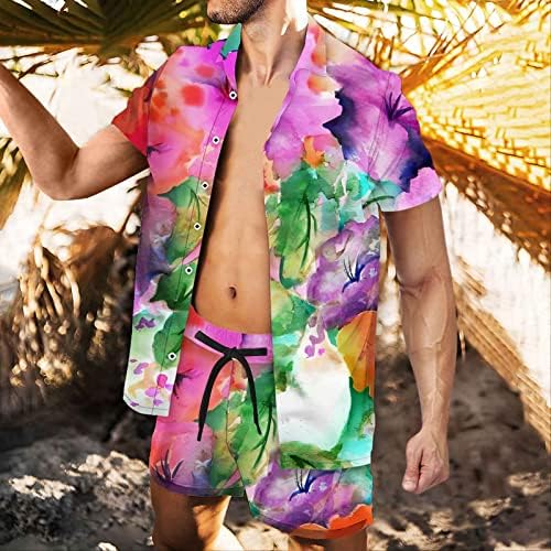 Muški Havaji odmor casual Set Cvjetne košulje s gumbom kratkih rukava kardigan bluza vrhovi plaža kratke hlače 2pc odijelo