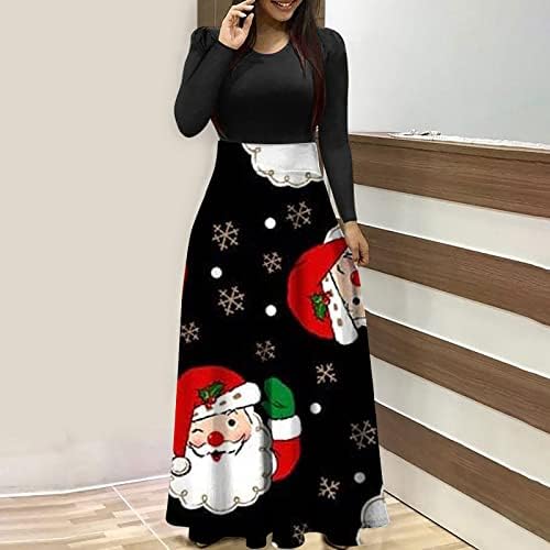 Ženske maksi haljine 2022 Božićni 3-inčni cvjetni sarafan s dugim rukavima s okruglim vratom ležerna ljuljačka haljina za povratak
