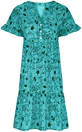 Ženske ljetne haljine 2023. Boemska cvjetna ljuljana Midi haljina gumb prednji V vrat kratki rukavi sloj ruffle a-line dugačka haljina