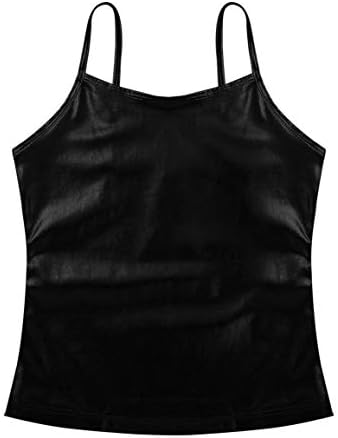Vernlan Shiny Metallic Camisole Tank Top For Girls Party Jazz Modern Dance Wear Short Crop Top prsluk majice majice Black 8
