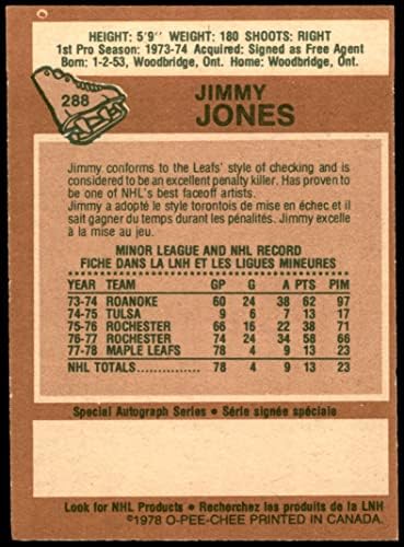 1978. o-pee-chee 288 Jimmy Jones Maple Leafs NM Maple Leafs