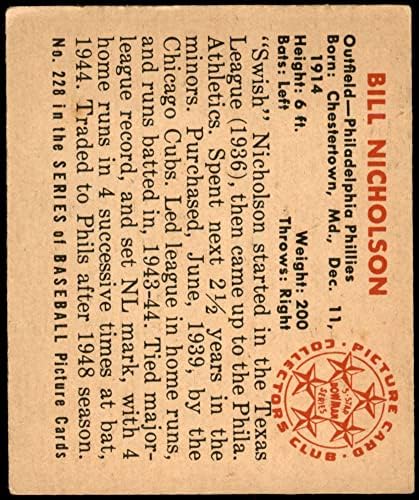 1950. Bowman 228 Bill Nicholson Philadelphia Phillies VG Phillies
