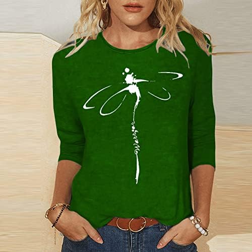 3/4 rukav izrez čamca Pamuk vretenca grafički labavi fit majica za žene Jesen-ljeto majica za slobodno vrijeme 3ND 3ND