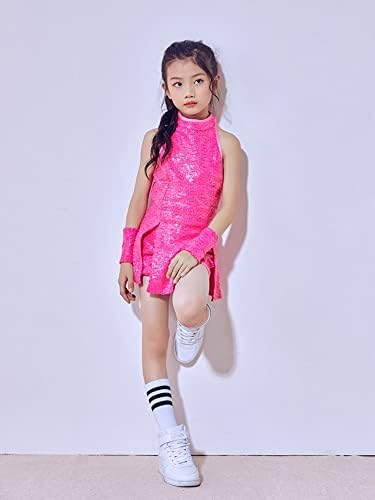 Odjeća za ples sa šljokicama za djevojčice u dobi od 4 do 12 godina, hip hop i jazz plesna odjeća, top bez rukava i kratke hlače